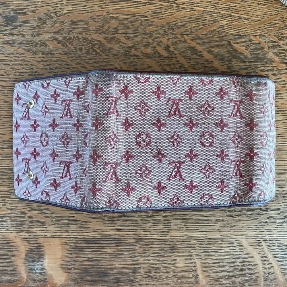 Louis Vuitton Red/Sepia Monogram Lin Porte-Tresor Canvas & Leather Wallet w/COA.